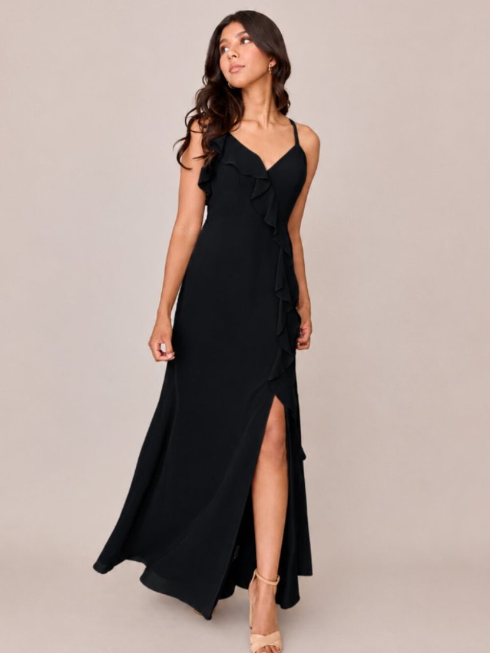 NWT Revelry Paloma Chiffon Ruffle Maxi Dress Black Formal Gown 8